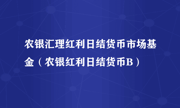 农银汇理红利日结货币市场基金（农银红利日结货币B）