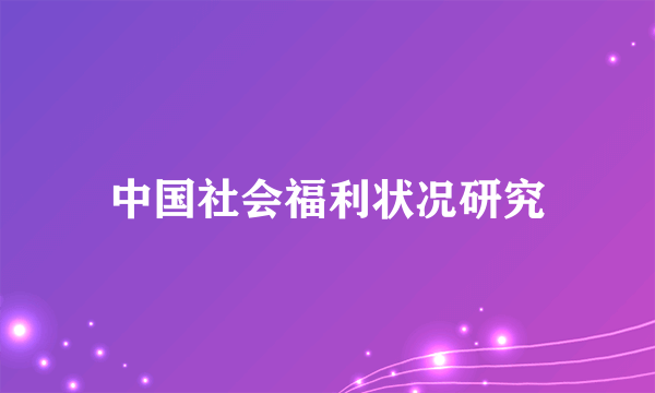 中国社会福利状况研究