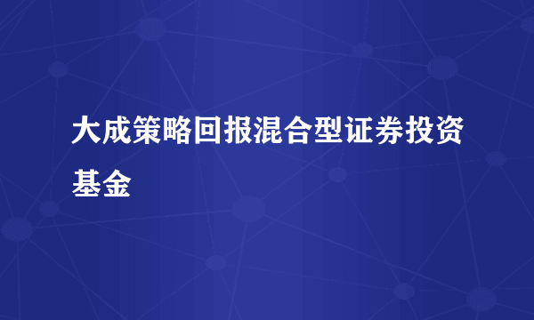 大成策略回报混合型证券投资基金