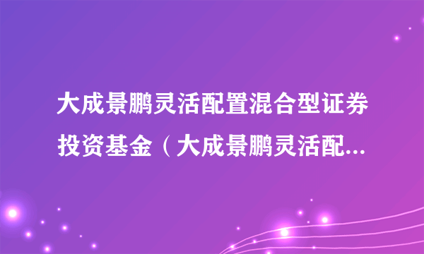 大成景鹏灵活配置混合型证券投资基金（大成景鹏灵活配置混合C）