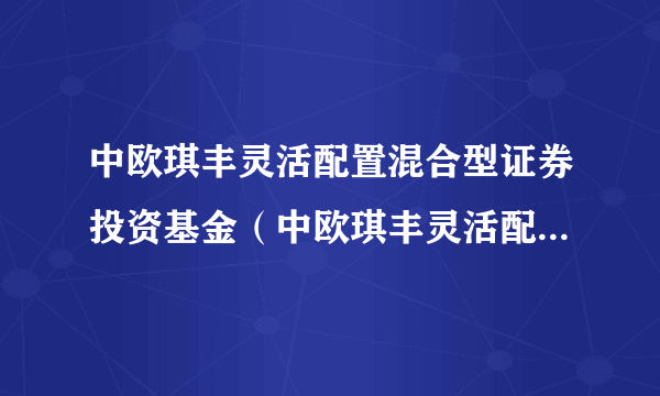 中欧琪丰灵活配置混合型证券投资基金（中欧琪丰灵活配置混合C）