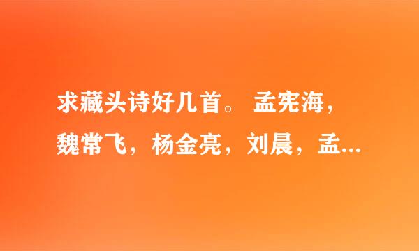 求藏头诗好几首。 孟宪海，魏常飞，杨金亮，刘晨，孟尚薇，李纪元，马宇航。谢了