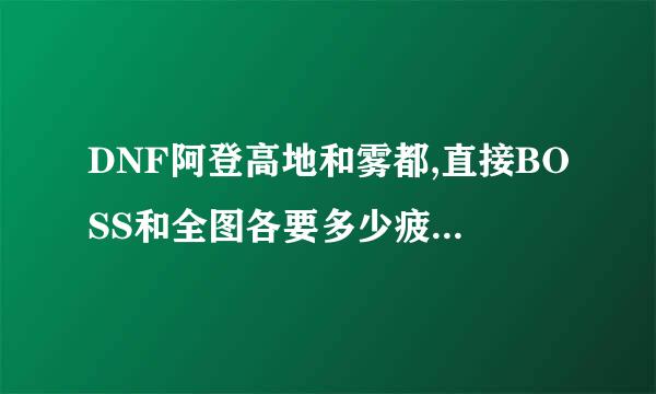 DNF阿登高地和雾都,直接BOSS和全图各要多少疲劳?(两个图的)