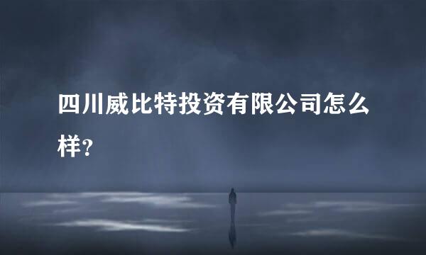 四川威比特投资有限公司怎么样？