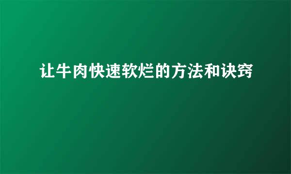 让牛肉快速软烂的方法和诀窍