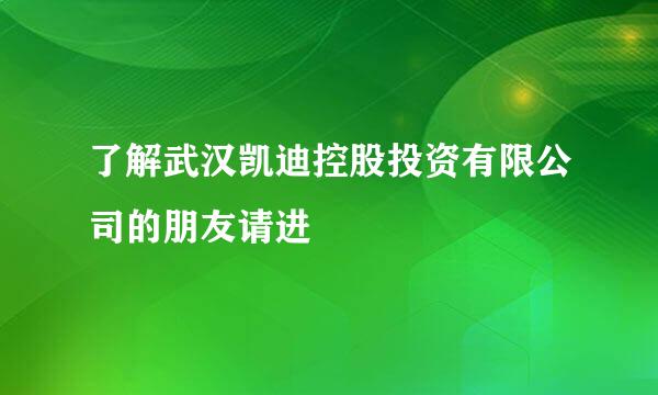 了解武汉凯迪控股投资有限公司的朋友请进