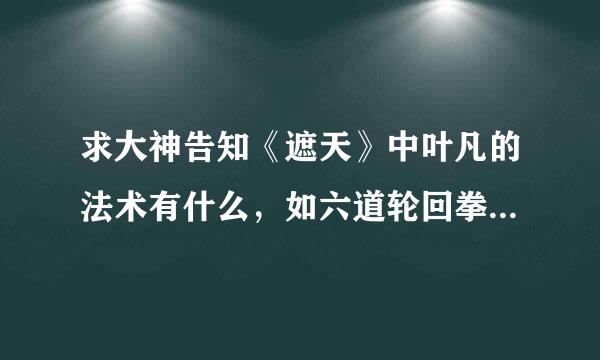 求大神告知《遮天》中叶凡的法术有什么，如六道轮回拳之类的。