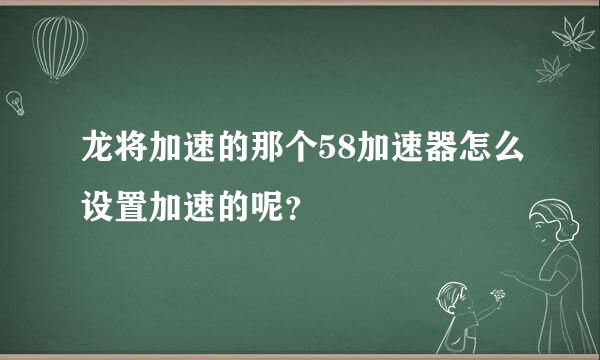 龙将加速的那个58加速器怎么设置加速的呢？