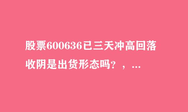 股票600636已三天冲高回落收阴是出货形态吗？，请问短线高手分析未来几天走势如何？？