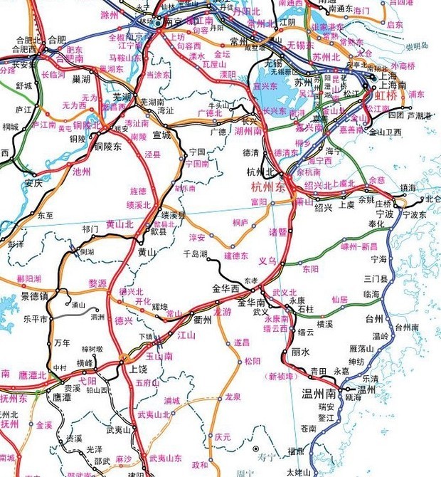 浙江省动来自车、高铁和普通火车的线路分布图？