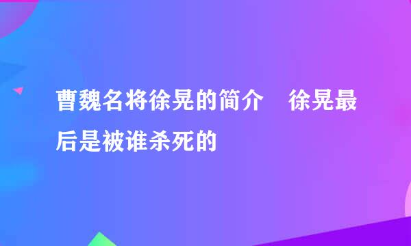 曹魏名将徐晃的简介 徐晃最后是被谁杀死的