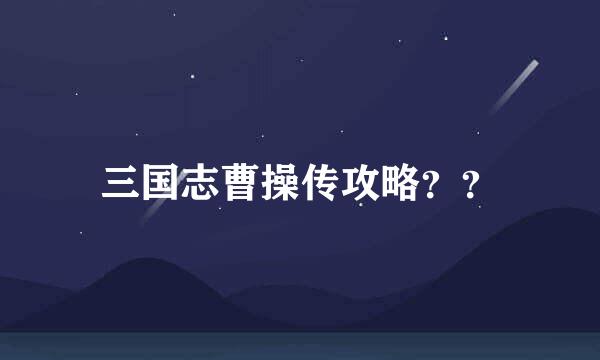 三国志曹操传攻略？？