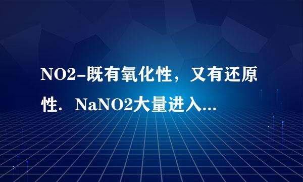 NO2-既有氧化性，又有还原性．NaNO2大量进入血液时，能将血红八尼居蛋白中的Fe2+氧化成Fe3+，正常的血红蛋白转