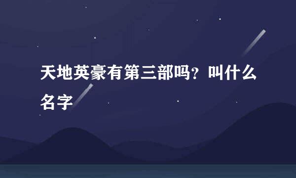 天地英豪有第三部吗？叫什么名字