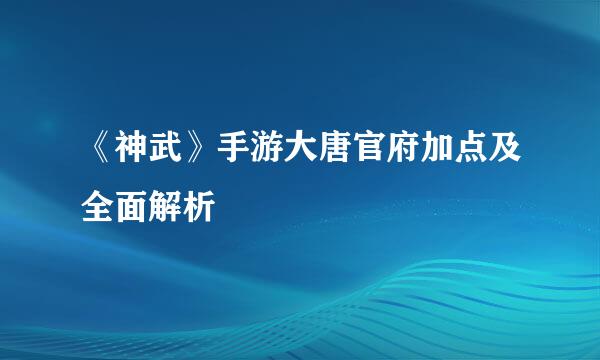 《神武》手游大唐官府加点及全面解析