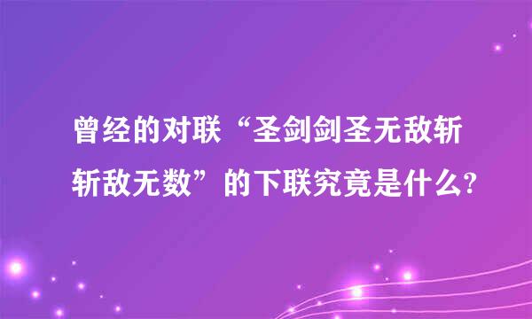 曾经的对联“圣剑剑圣无敌斩斩敌无数”的下联究竟是什么?