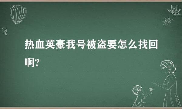 热血英豪我号被盗要怎么找回啊?