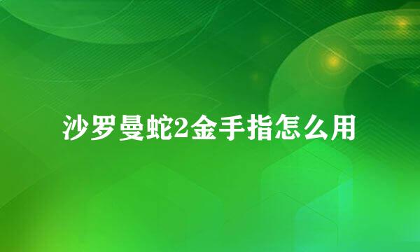 沙罗曼蛇2金手指怎么用