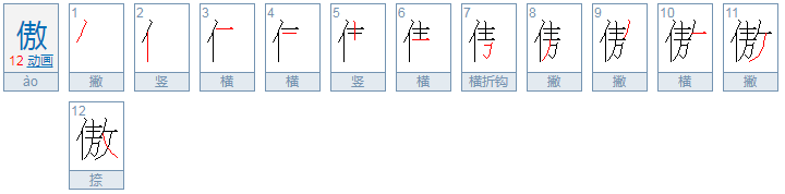 请问傲字的笔顺怎么写