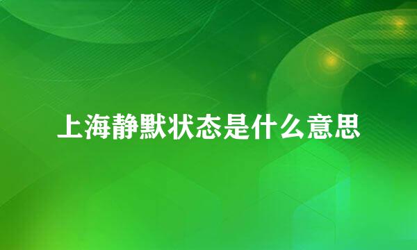 上海静默状态是什么意思