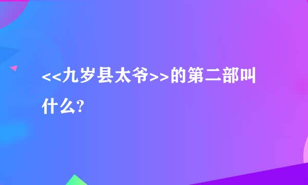 <<九岁县太爷>>的第二部叫什么?