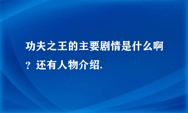 功夫之王的主要剧情是什么啊？还有人物介绍.