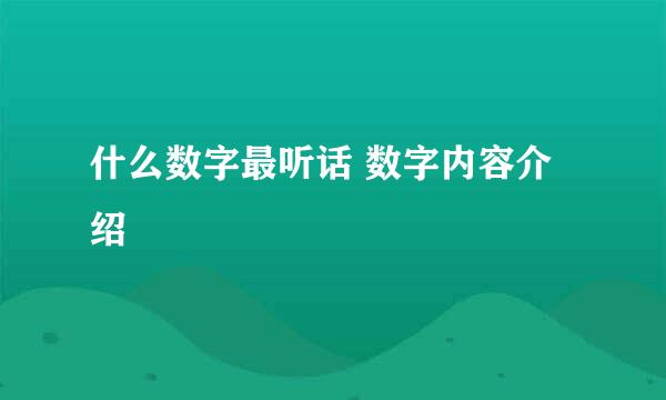 什么数字最听话 数字内容介绍