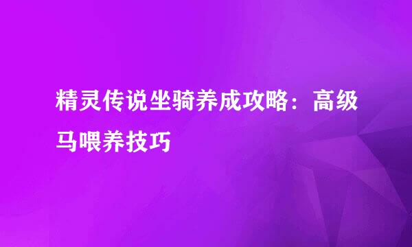 精灵传说坐骑养成攻略：高级马喂养技巧