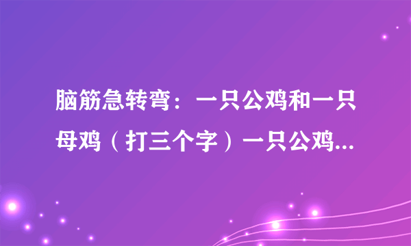 脑筋急转弯：一只公鸡和一只母鸡（打三个字）一只公鸡和一只小鸡（打五个字）