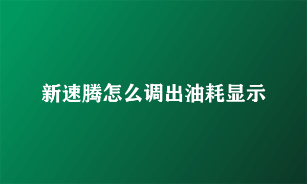 新速腾怎么调出油耗显示