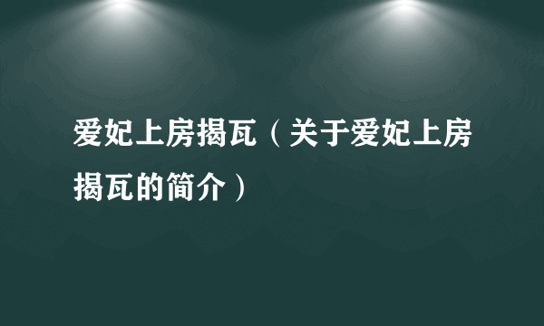 爱妃上房揭瓦（关于爱妃上房揭瓦的简介）