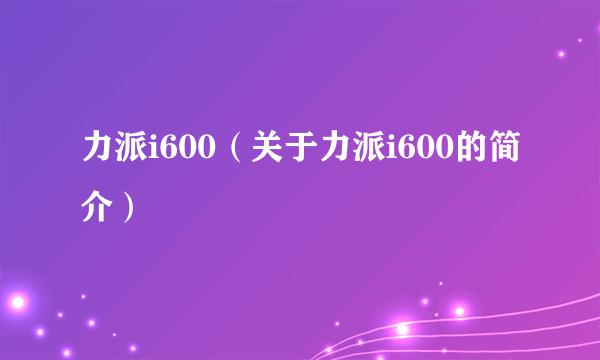 力派i600（关于力派i600的简介）