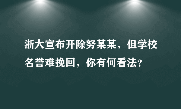 浙大宣布开除努某某，但学校名誉难挽回，你有何看法？