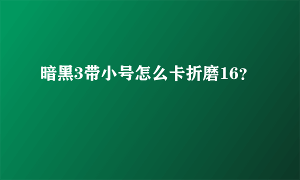 暗黑3带小号怎么卡折磨16？