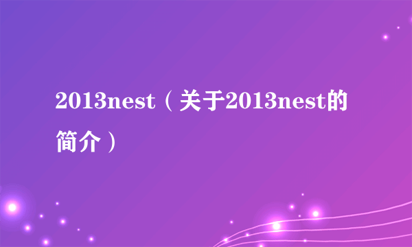 2013nest（关于2013nest的简介）