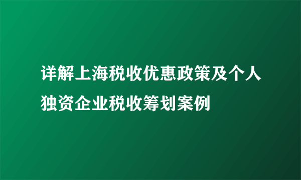 详解上海税收优惠政策及个人独资企业税收筹划案例