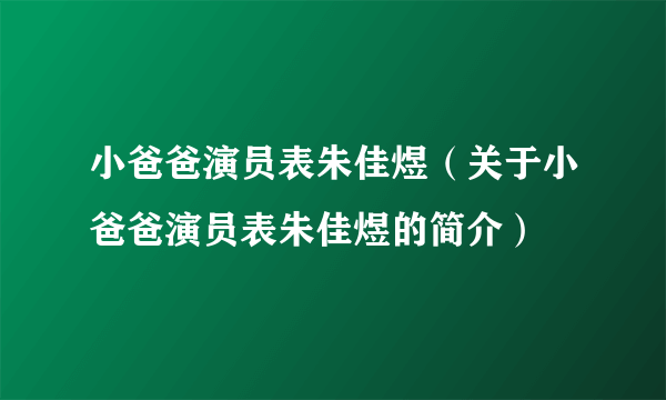 小爸爸演员表朱佳煜（关于小爸爸演员表朱佳煜的简介）