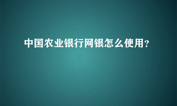 中国农业银行网银怎么使用？