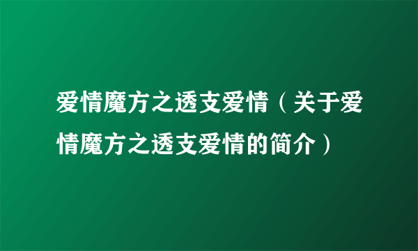 爱情魔方之透支爱情（关于爱情魔方之透支爱情的简介）