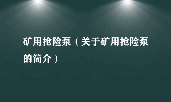 矿用抢险泵（关于矿用抢险泵的简介）