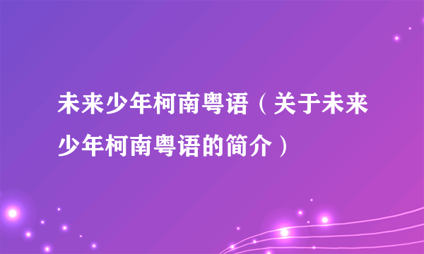 未来少年柯南粤语（关于未来少年柯南粤语的简介）