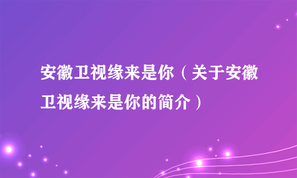 安徽卫视缘来是你（关于安徽卫视缘来是你的简介）