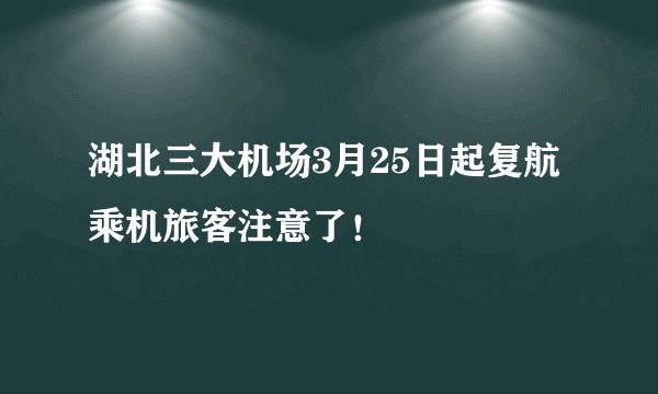 湖北三大机场3月25日起复航 乘机旅客注意了！