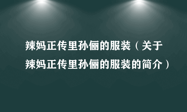 辣妈正传里孙俪的服装（关于辣妈正传里孙俪的服装的简介）