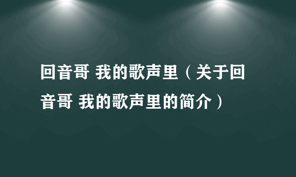 回音哥 我的歌声里（关于回音哥 我的歌声里的简介）