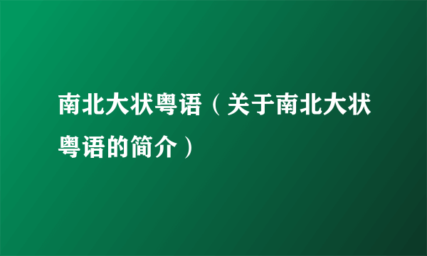 南北大状粤语（关于南北大状粤语的简介）