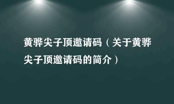 黄骅尖子顶邀请码（关于黄骅尖子顶邀请码的简介）