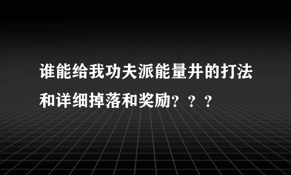 谁能给我功夫派能量井的打法和详细掉落和奖励？？？