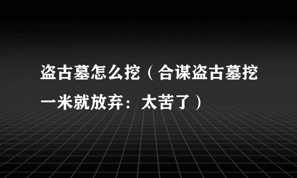 盗古墓怎么挖（合谋盗古墓挖一米就放弃：太苦了）