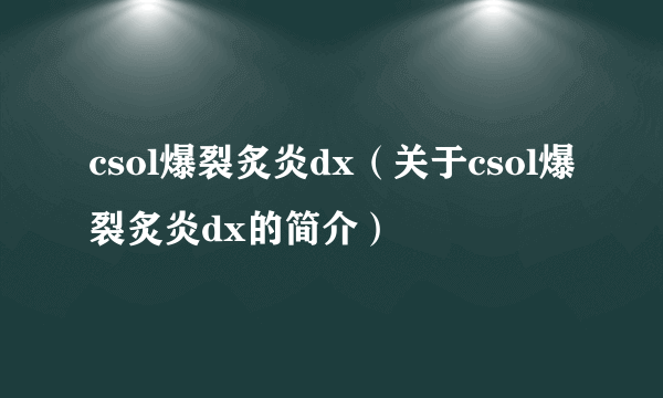 csol爆裂炙炎dx（关于csol爆裂炙炎dx的简介）